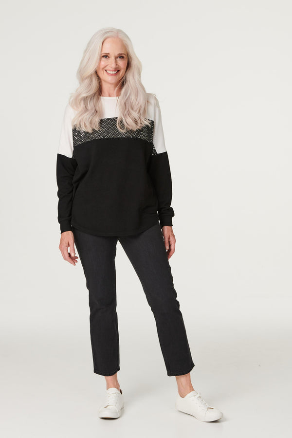 Black | Embellished Colour Block Jumper