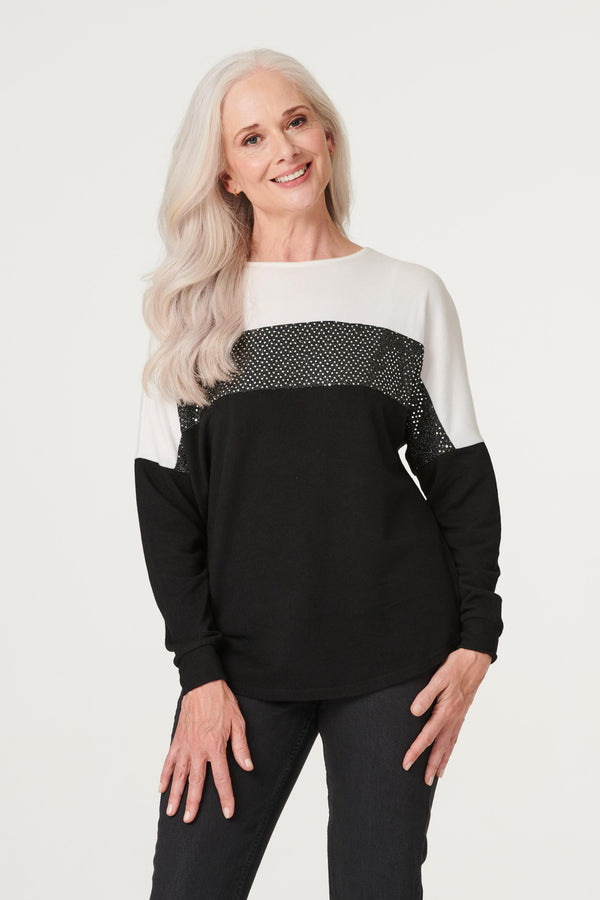 Black | Embellished Colour Block Jumper