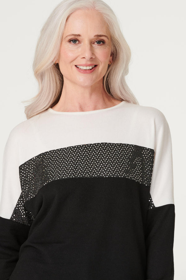 Black | Embellished Colour Block Jumper