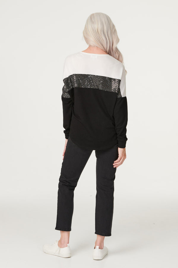 Black | Embellished Colour Block Jumper