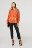Orange | Printed Tie Neck Long Sleeve Blouse
