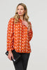 Orange | Printed Tie Neck Long Sleeve Blouse
