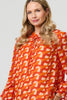 Orange | Printed Tie Neck Long Sleeve Blouse
