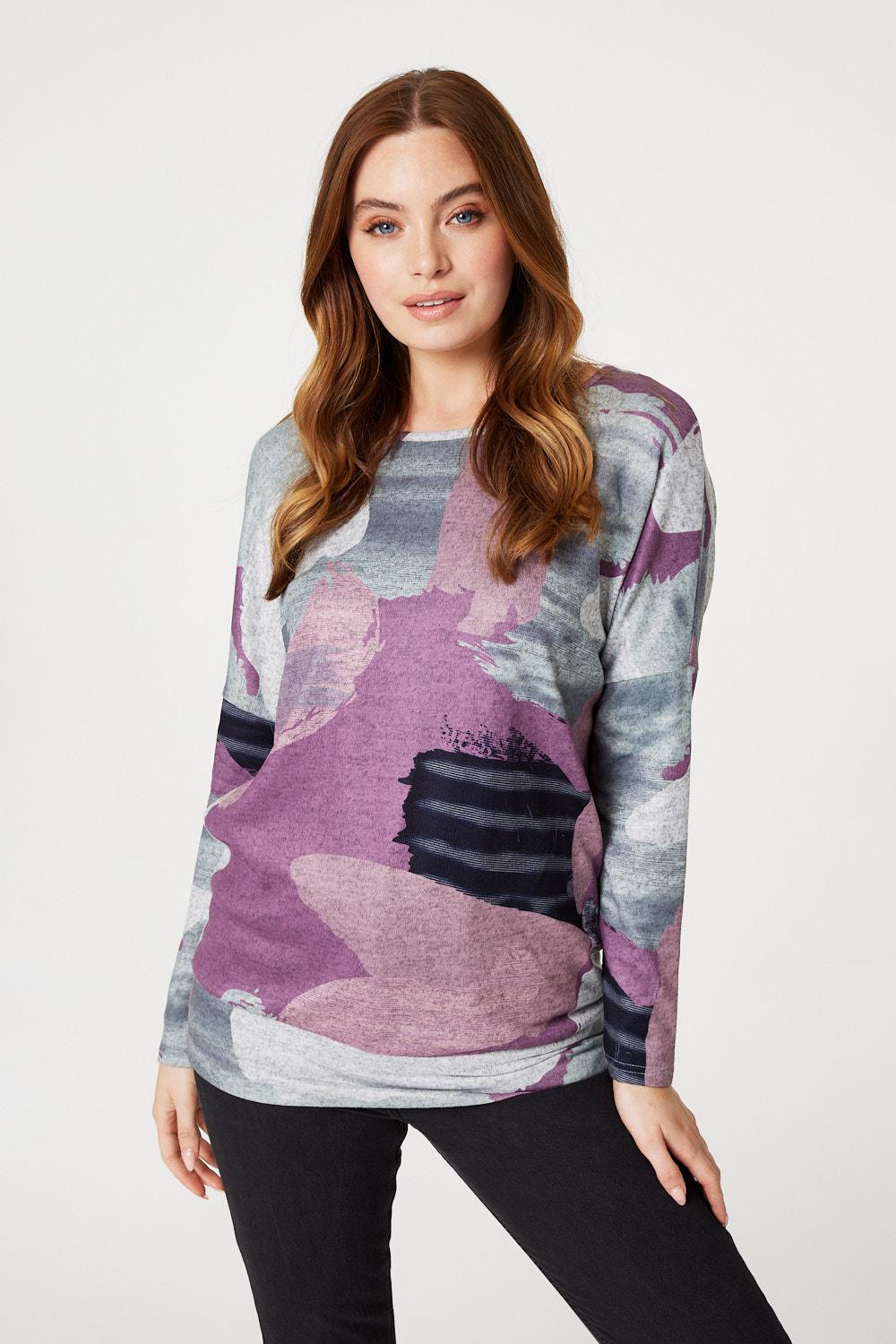 Pink | Brushstroke Print Relaxed Top : Model is 5'9"/175 cm and wears UK8/EU36/US4/AUS8