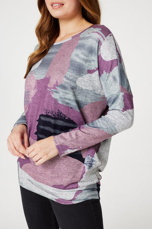 Pink | Brushstroke Print Relaxed Top