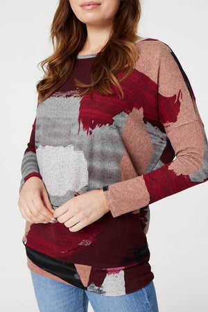 Red | Brushstroke Print Relaxed Top