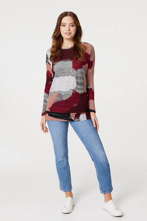 Red | Brushstroke Print Relaxed Top