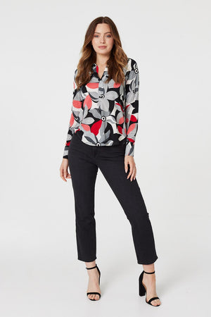 Red | Floral Long Sleeve Blouse Top