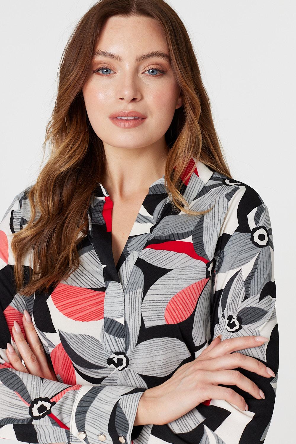 Red | Floral Long Sleeve Blouse Top