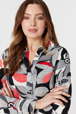 Red | Floral Long Sleeve Blouse Top