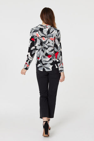 Red | Floral Long Sleeve Blouse Top