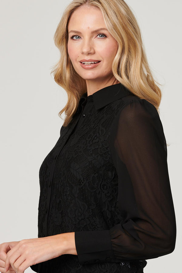 Black | Lace Detail Puff Sleeve Blouse