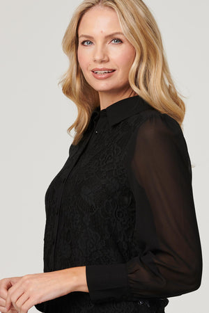 Black | Lace Detail Puff Sleeve Blouse