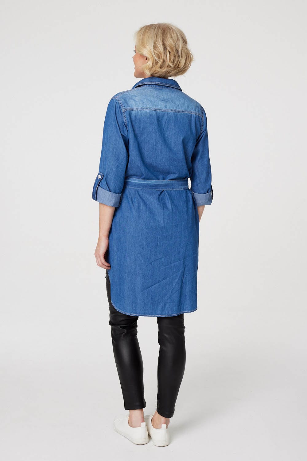 Blue | Tie Front Longline Denim Shirt
