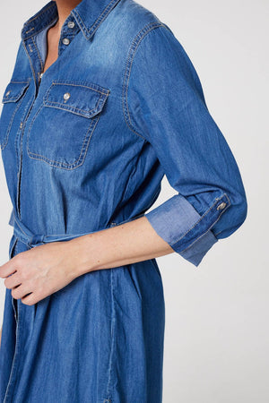 Blue | Tie Front Longline Denim Shirt