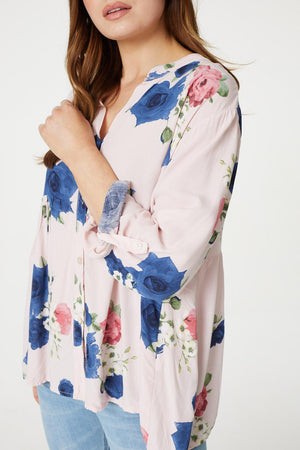 Pink | Floral Button Front Smock Blouse