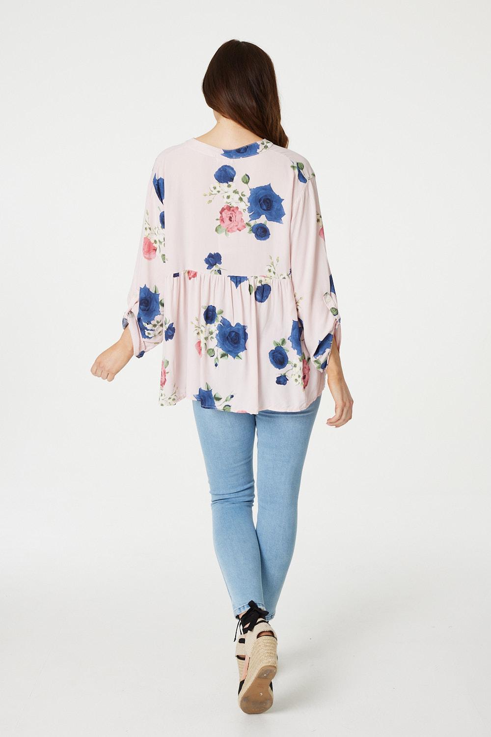 Pink | Floral Button Front Smock Blouse