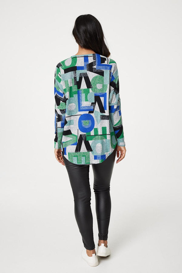 Green | Letter Print Zip Front Top