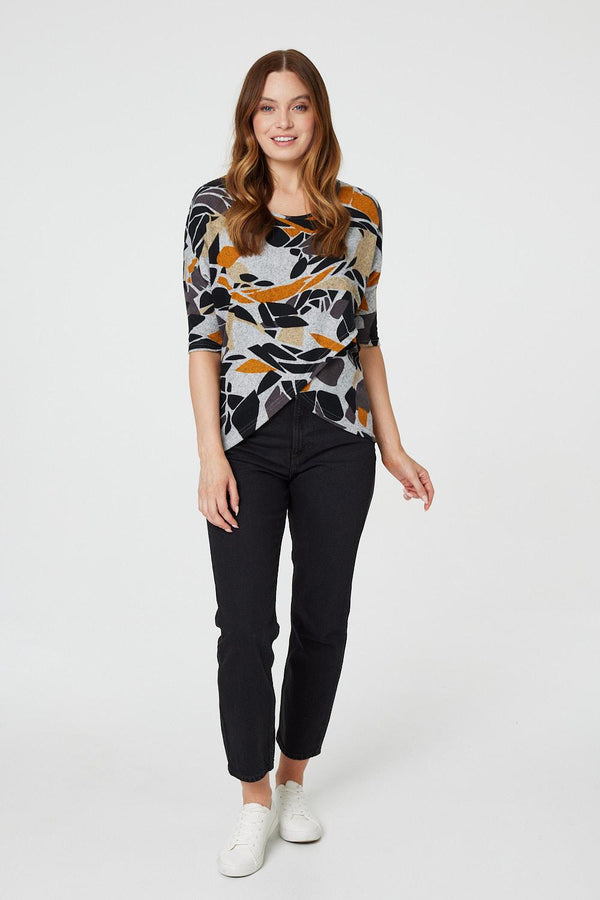 Navy | Abstract Print Asymmetric Top