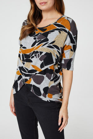 Navy | Abstract Print Asymmetric Top