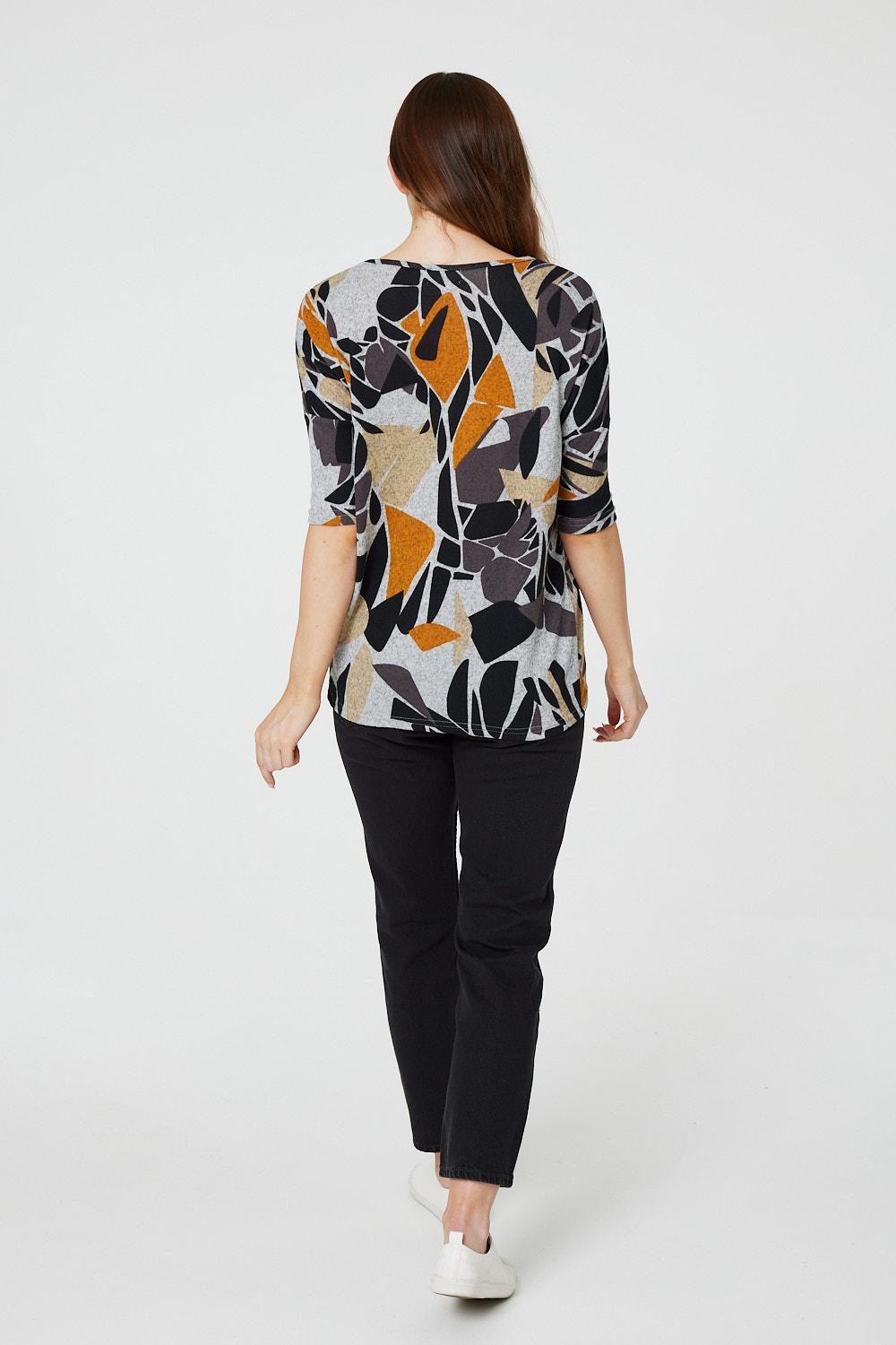 Navy | Abstract Print Asymmetric Top