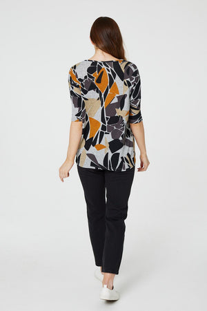 Navy | Abstract Print Asymmetric Top