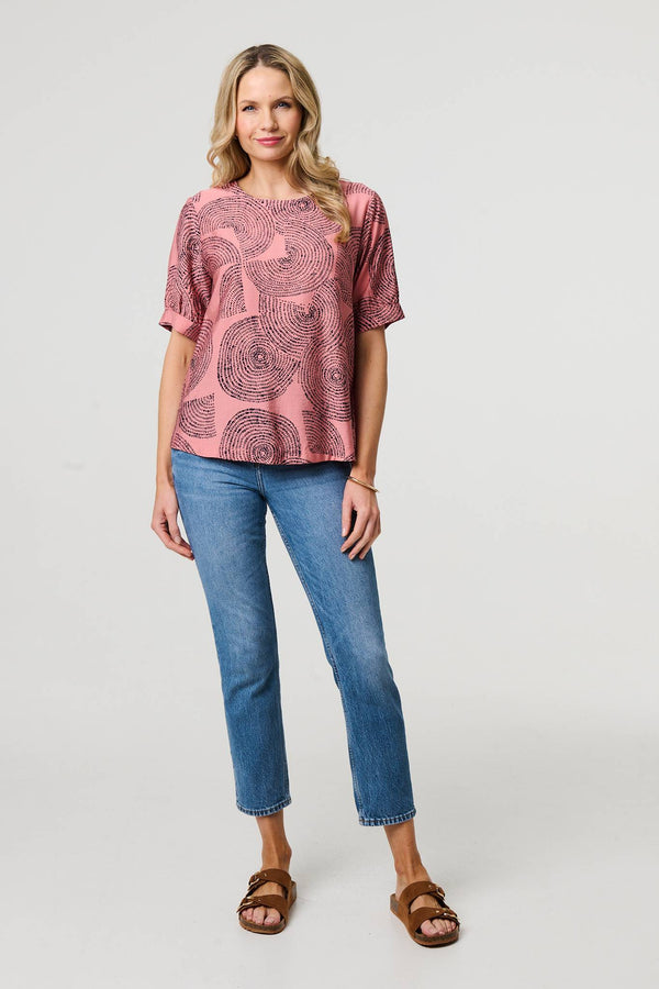 Pink | Abstract 1/2 Sleeve Relaxed Top
