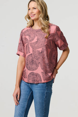 Pink | Abstract 1/2 Sleeve Relaxed Top

