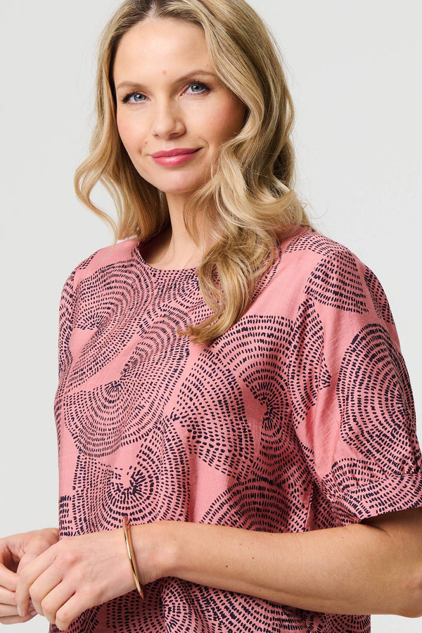 Pink | Abstract 1/2 Sleeve Relaxed Top
