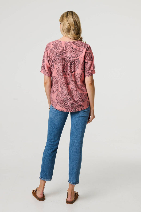 Pink | Abstract 1/2 Sleeve Relaxed Top
