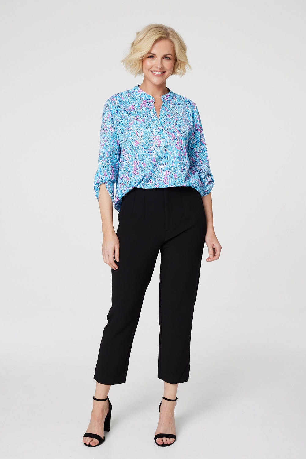 Blue | Printed 3/4 Sleeve Relaxed Blouse