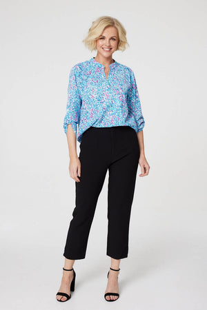 Blue | Printed 3/4 Sleeve Relaxed Blouse