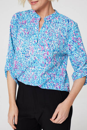 Blue | Printed 3/4 Sleeve Relaxed Blouse