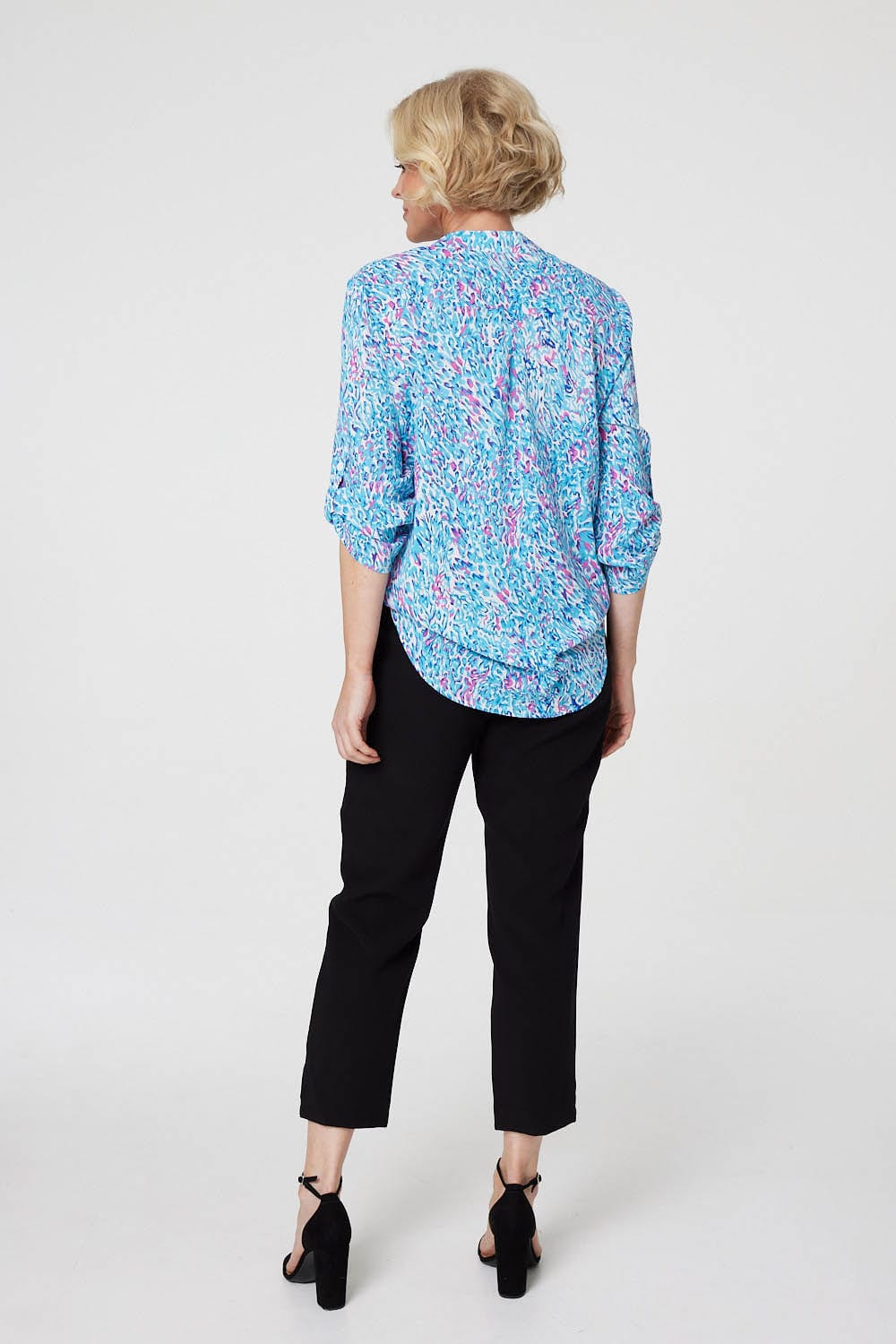 Blue | Printed 3/4 Sleeve Relaxed Blouse