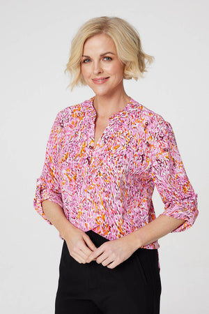 Pink | Printed 3/4 Sleeve Relaxed Blouse