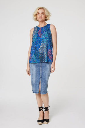 Blue | Peacock Print Jersey Vest Top