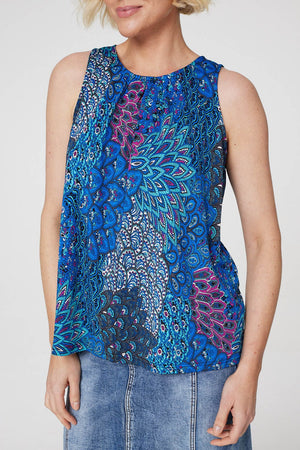 Blue | Peacock Print Jersey Vest Top