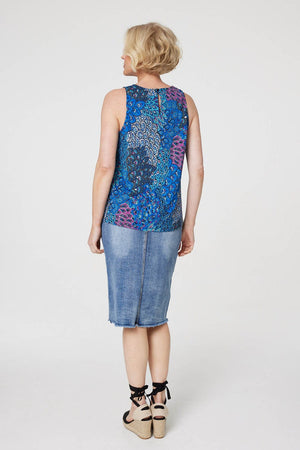 Blue | Peacock Print Jersey Vest Top