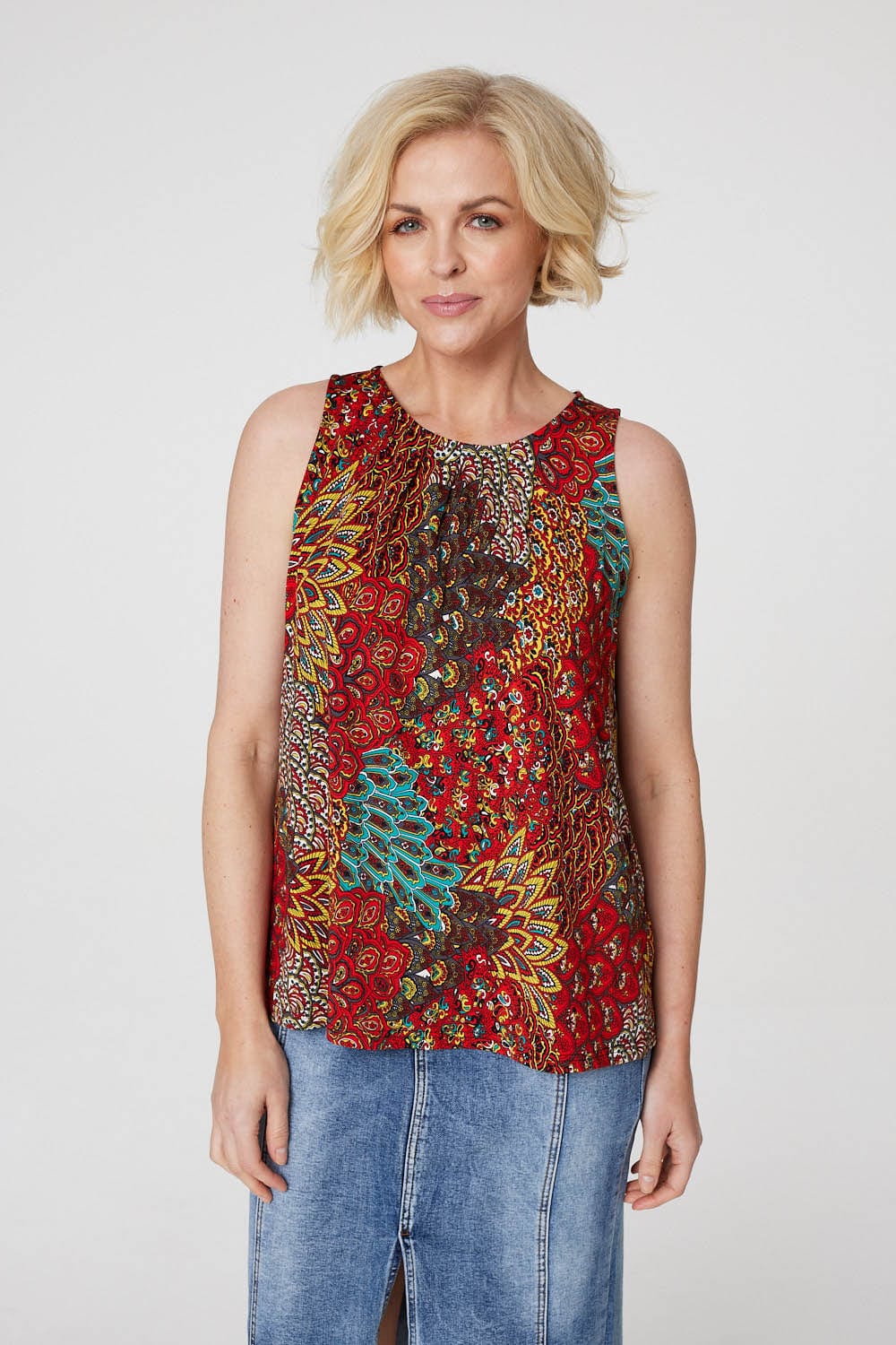 Orange | Blue | Peacock Print Jersey Vest Top