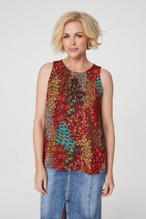 Orange | Blue | Peacock Print Jersey Vest Top