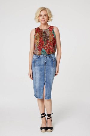Orange | Blue | Peacock Print Jersey Vest Top