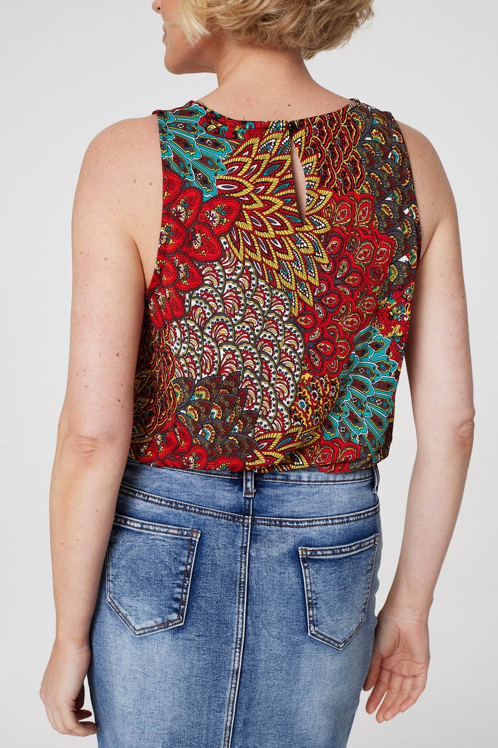 Orange | Blue | Peacock Print Jersey Vest Top