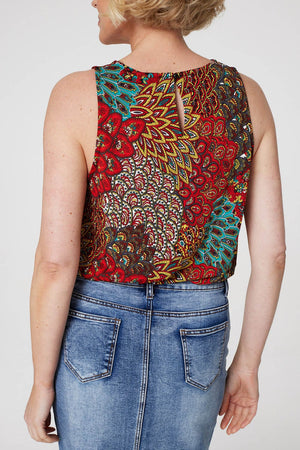 Orange | Blue | Peacock Print Jersey Vest Top