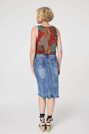 Orange | Blue | Peacock Print Jersey Vest Top