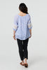 Blue | Animal Print Tassel Bardot Neck Blouse
