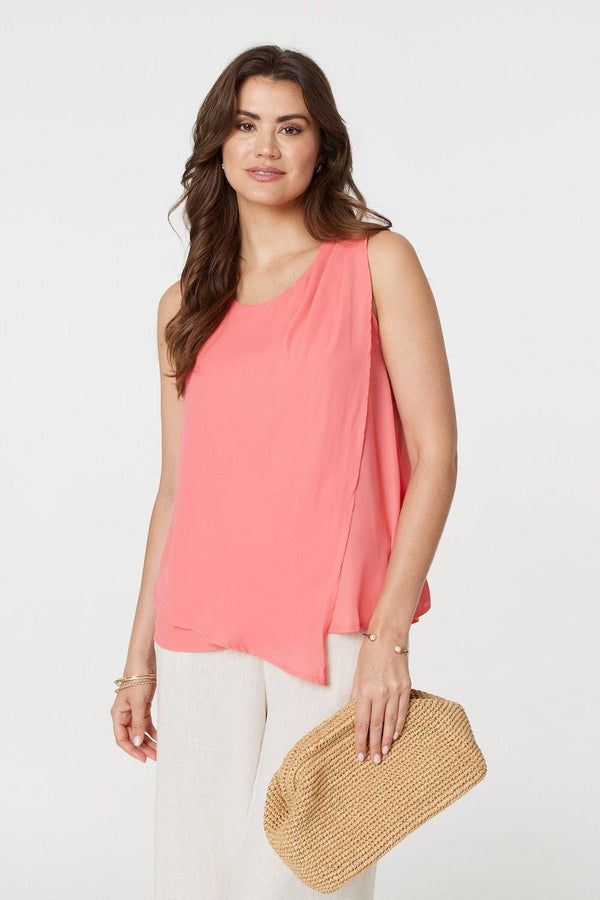 Pink | Asymmetric Pleat Front Blouse Top
