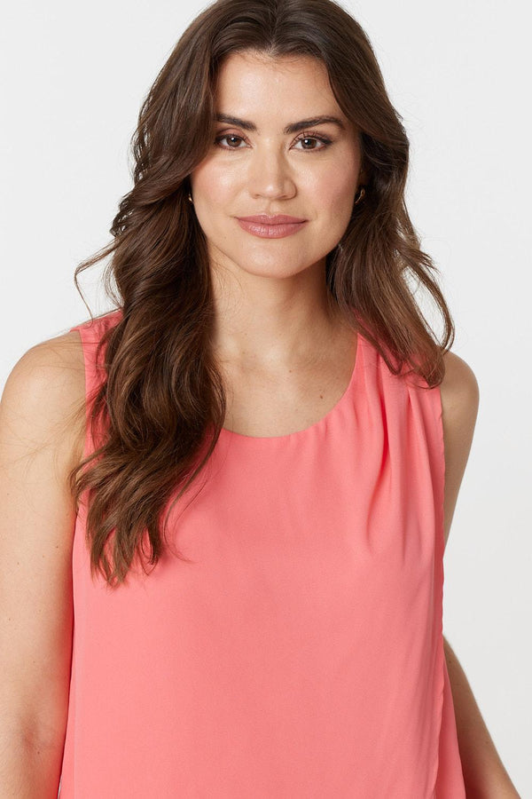 Pink | Asymmetric Pleat Front Blouse Top