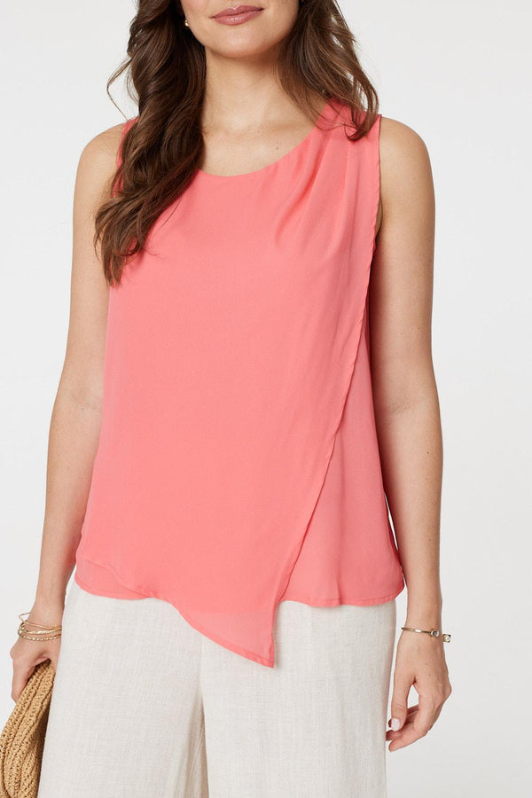Pink | Asymmetric Pleat Front Blouse Top
