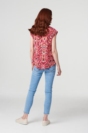 Pink | Ikat Print Turn-Up Sleeve Top