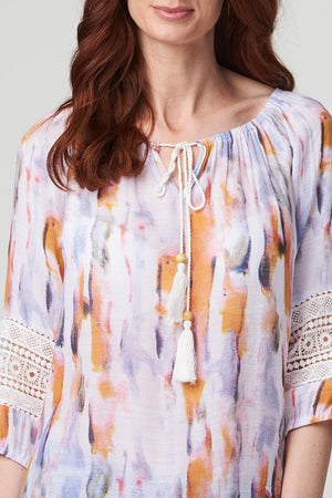 Orange | Tie Dye Crochet Trim Blouse Top